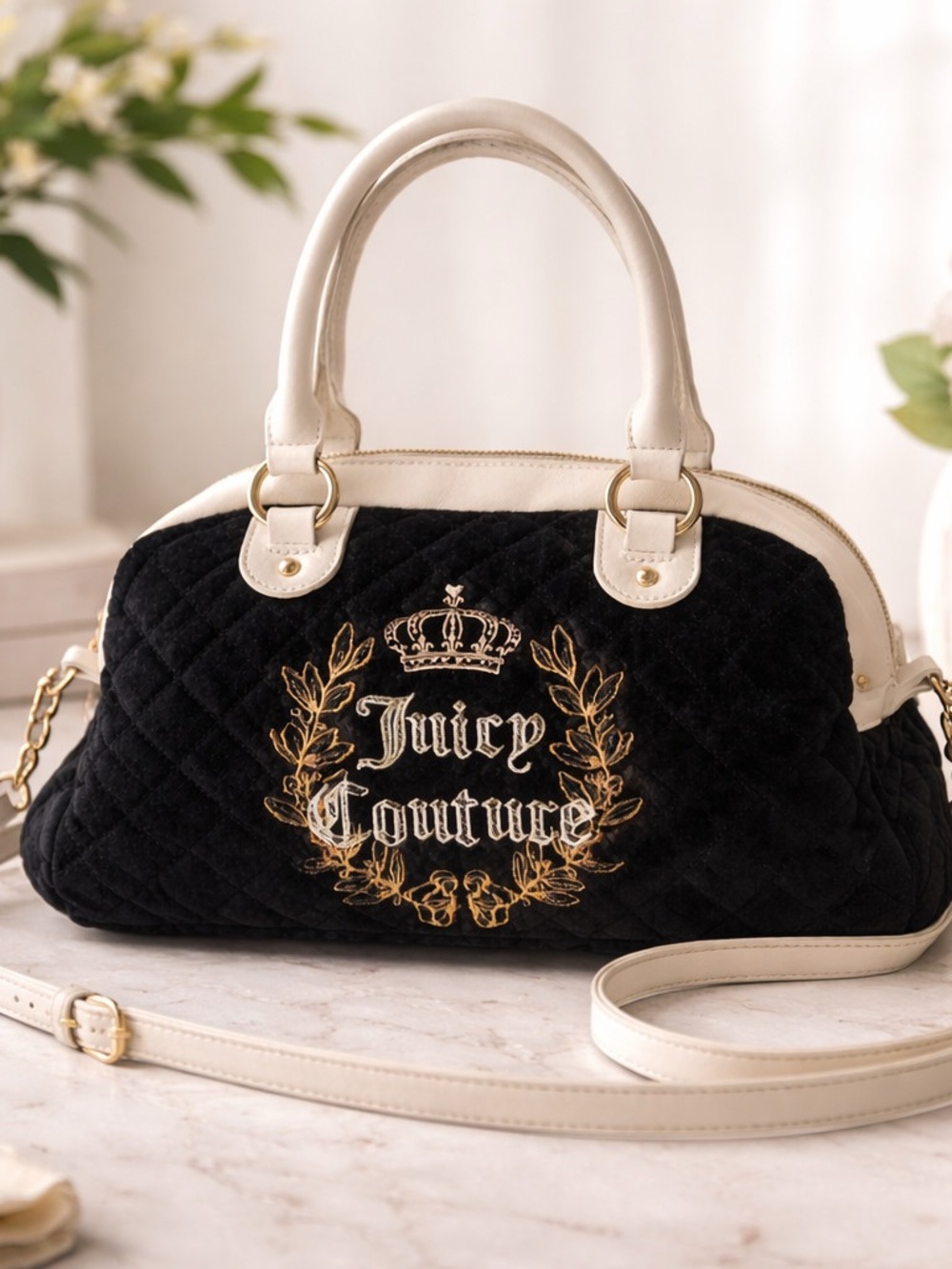 Juicy Couture Royal Moment Bowler Bag Vintage Style in Liquorice/Crystal Colorwa